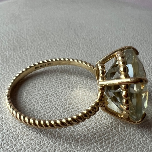 14K GOLD LARGE ROUND PRASIOLITE GREEN AMETHYST RING TWISTED BAND ENGAGEMENT - Picture 14 of 16